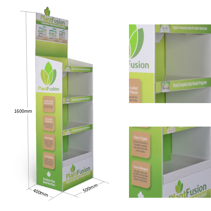 Custom Cardboard Floor Display Racks for Pharmacy with 4 Tiers for Optimal Product Presentation