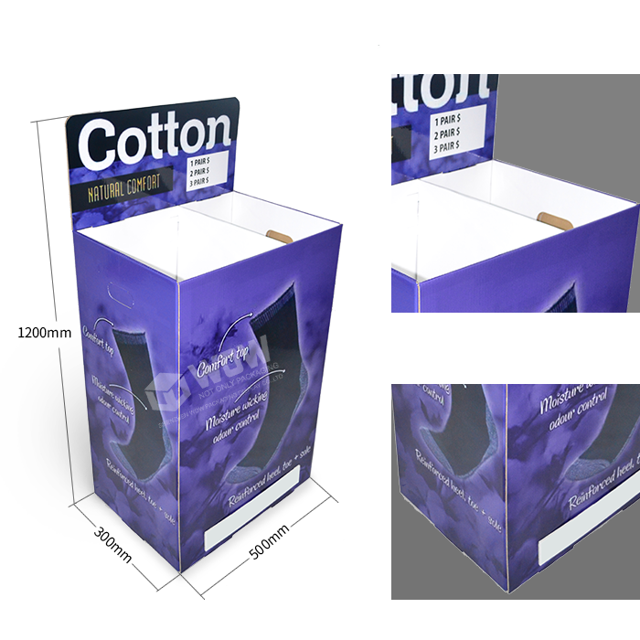 Point of Purchase Products Featuring Sock Display Rack and Cardboard Display Dump Bins