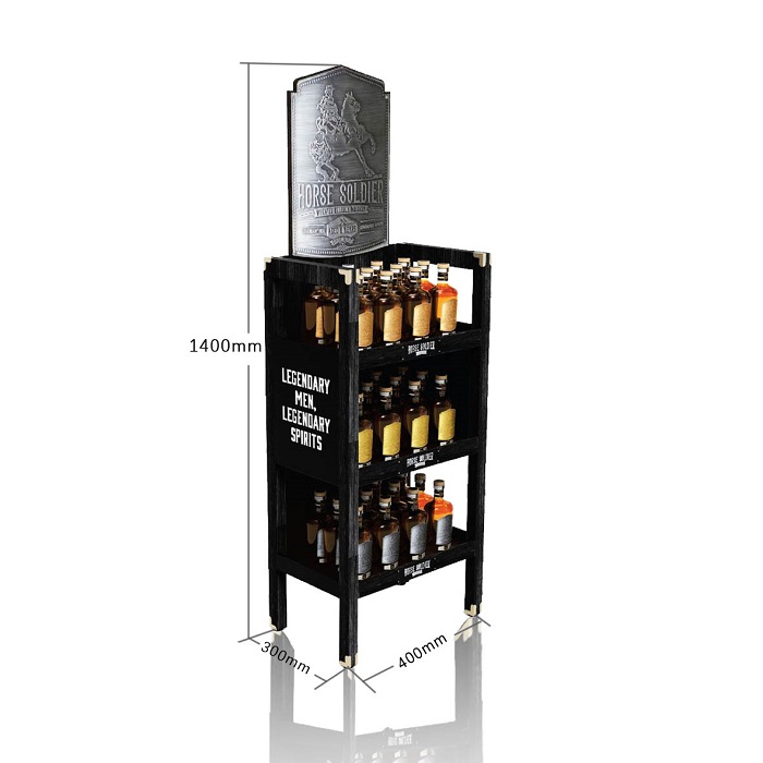 Black Metal 3-Tier Retail Floor Wine Bottle Display Shelf
