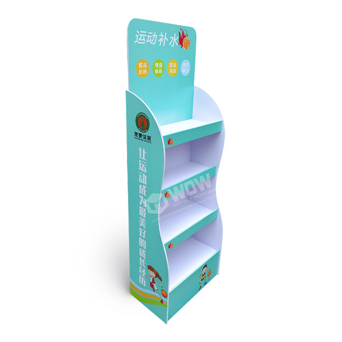 Plastic Point of Sale Bottle Display Rack with Tiered Floor Stand