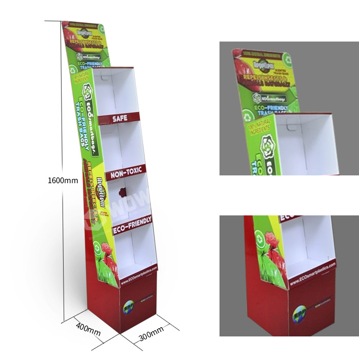 Retail POS Floor Display Rack for Bags Featuring Paper Rack Tower Design