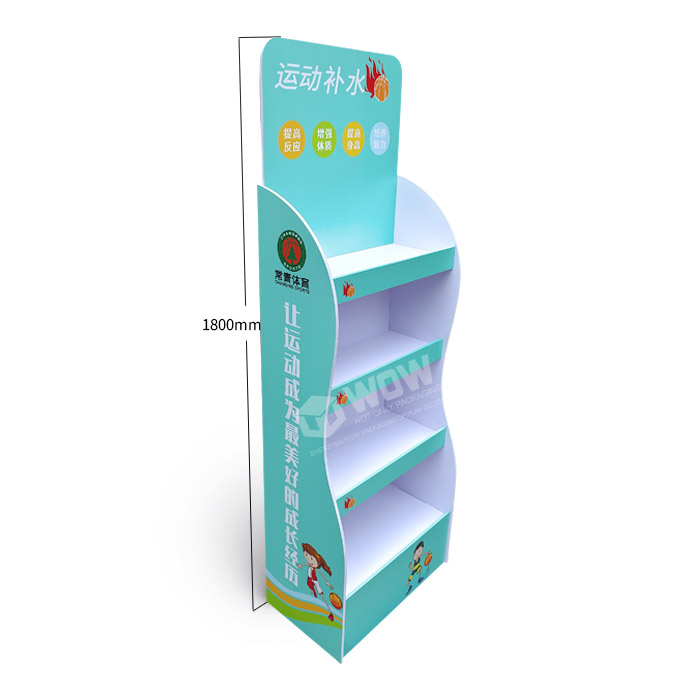Plastic Point of Sale Bottle Display Rack with Tiered Floor Stand