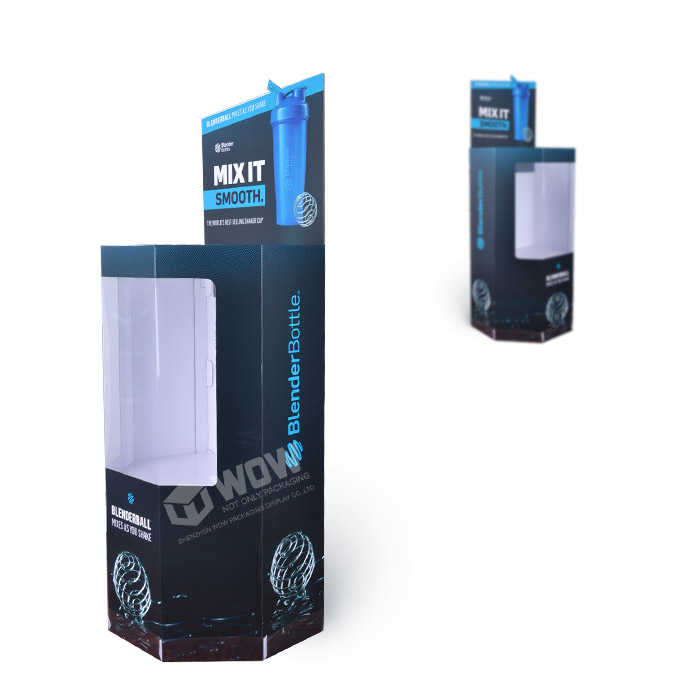 Bottle Display Stand Featuring Cardboard Display Bins and Shop POP Display