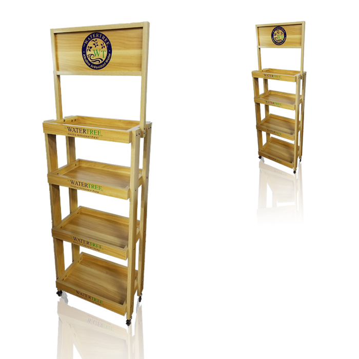 Floor Standing Wooden Liquor Bottle Display Rack