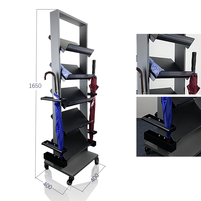 Pop Umbrella Display with Multi-Tiered Metal Racks on Wheels