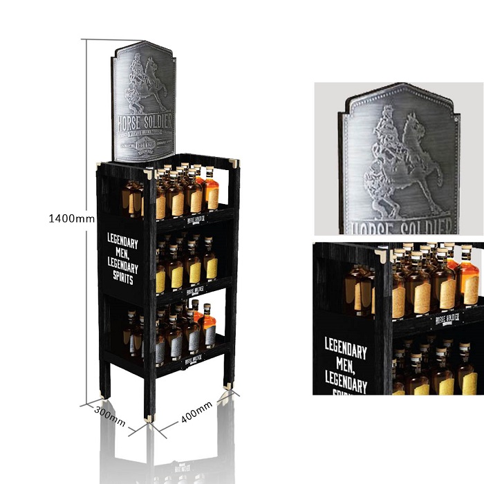 Black Metal 3-Tier Retail Floor Wine Bottle Display Shelf