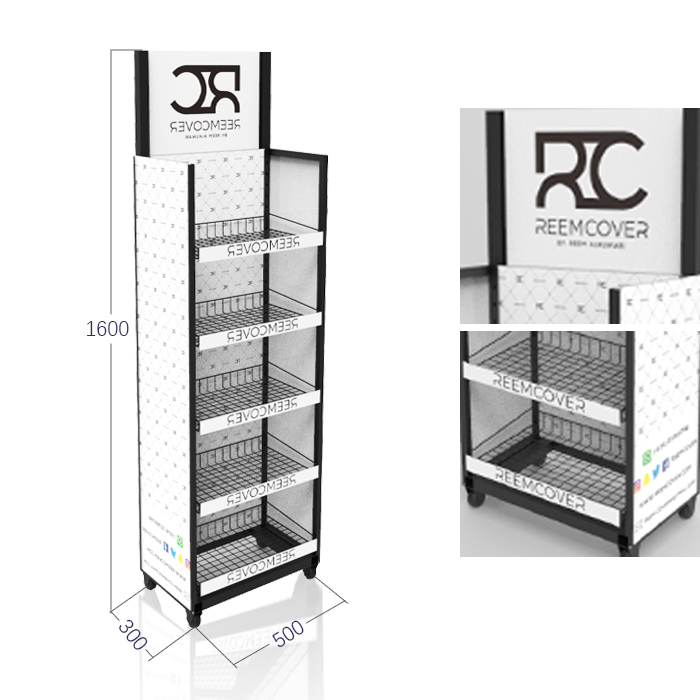 Drink Point of Sale Display with Tiered Floor Rack and Wire Shelving