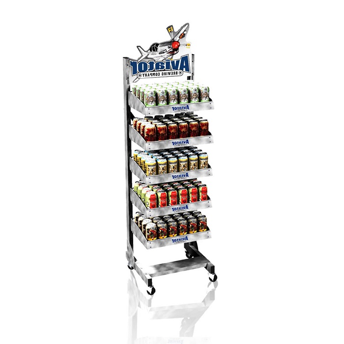 Metal Display Rack for Beer Shelves Featuring Wheels and Point of Purchase Merchandising