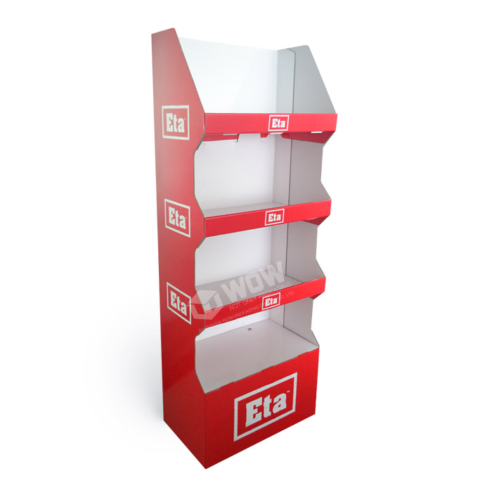 Cardboard Floor Standing Potato Chips Display Rack with Point of Sale Shelf