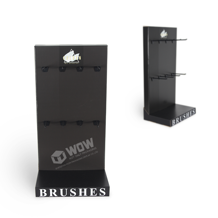 Cardboard Hair Brush Display with Counter Stand and Hooks for Point of Sale