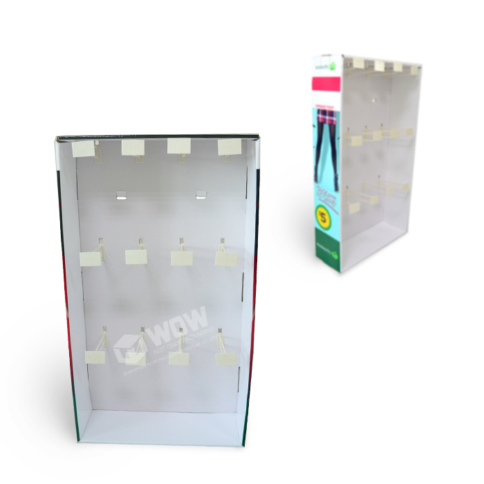 Retail Point of Purchase Sock Display Rack Featuring Cardboard Display and Power Wing Design