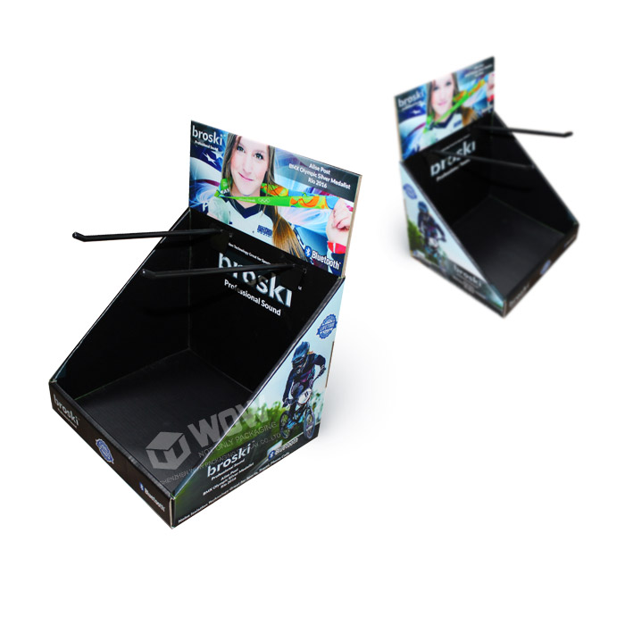 Custom Printed Cardboard Tabletop Display Stand with Hooks for Accessories Rack