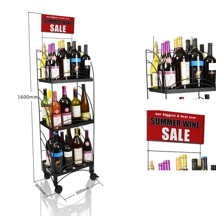 Custom POP Displays and Black Metal Display Stand for Liquor Store Floor Displays
