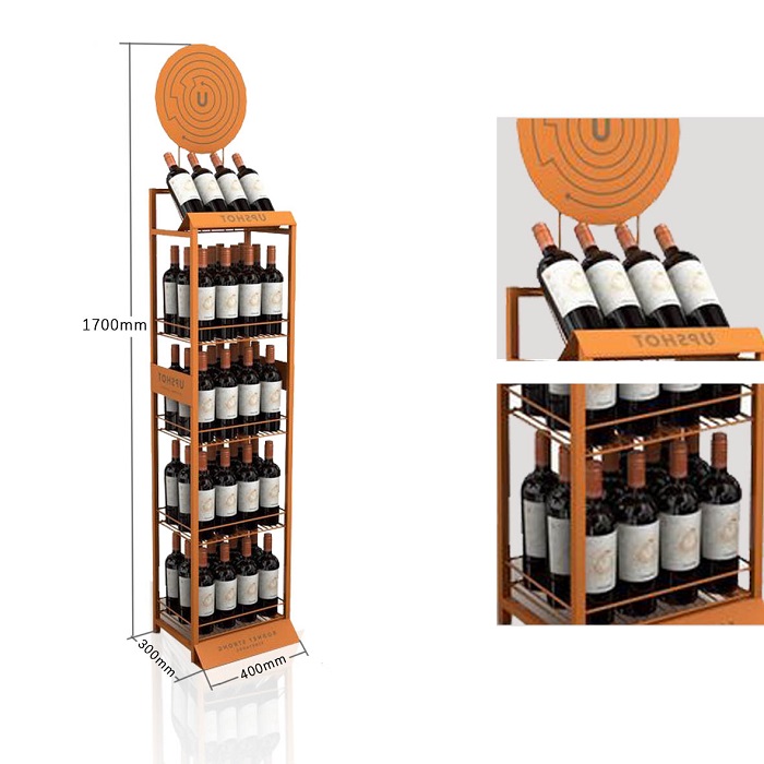 5-Tier Stainless Retail Wine Floor POP Display Shelf Rack