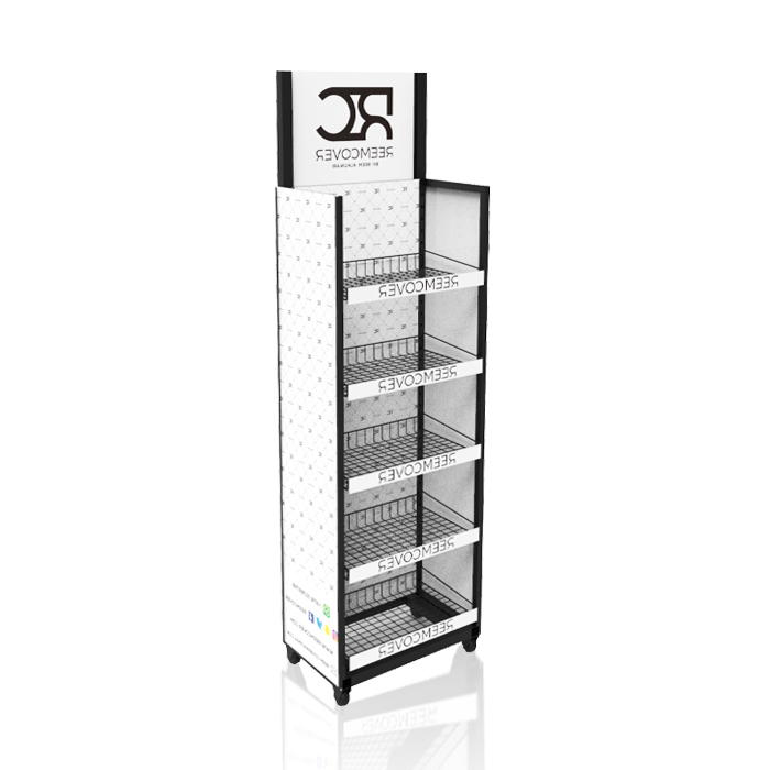 Drink Point of Sale Display with Tiered Floor Rack and Wire Shelving