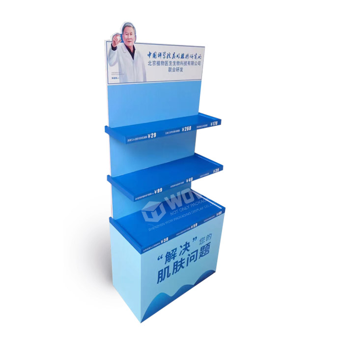 Cosmetic Shelf Display Featuring Endcap Display with 3 Shelves Stand and PVC Display Stand