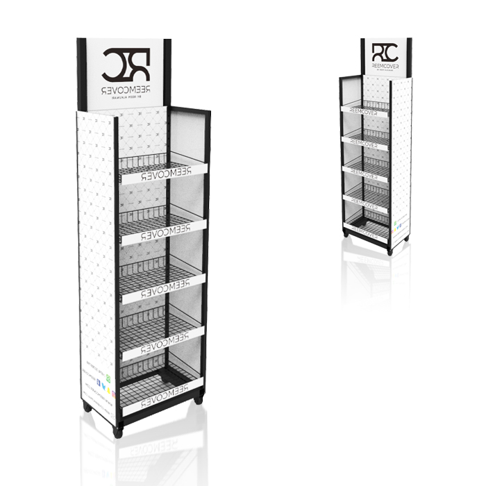 Drink Point of Sale Display with Tiered Floor Rack and Wire Shelving