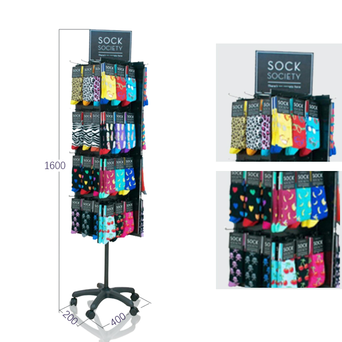 Socks Display Stand for Shop with Metal Hooks and Spinner Rack