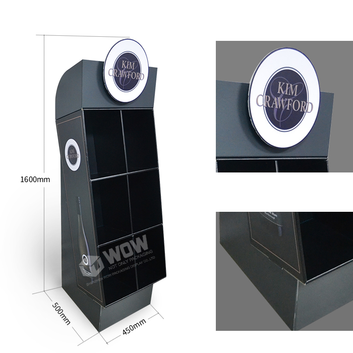 Retail Wine Display Featuring Cardboard Tiered Stands for 6 Cases and Cardboard POS Display Stands