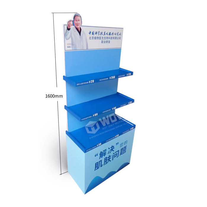 Cosmetic Shelf Display Featuring Endcap Display with 3 Shelves Stand and PVC Display Stand