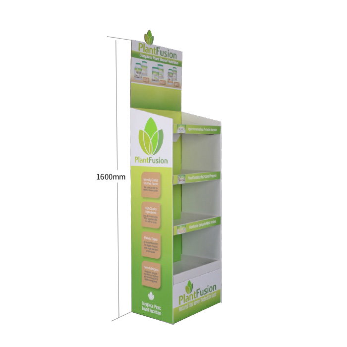 Cardboard Protein Can Display with Tiered Floor Stand