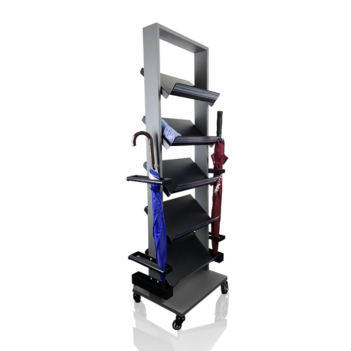 Pop Umbrella Display with Multi-Tiered Metal Racks on Wheels