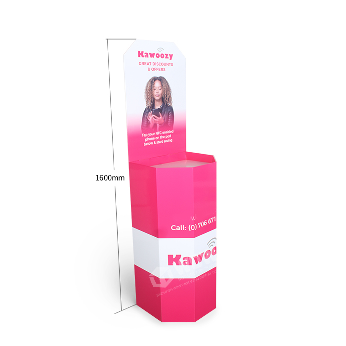 Hexagonal Mobile Accessories Display Rack with Cardboard Product Bins