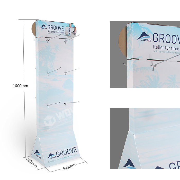 Double-Sided Cardboard Slipper Display Stand with Hooks