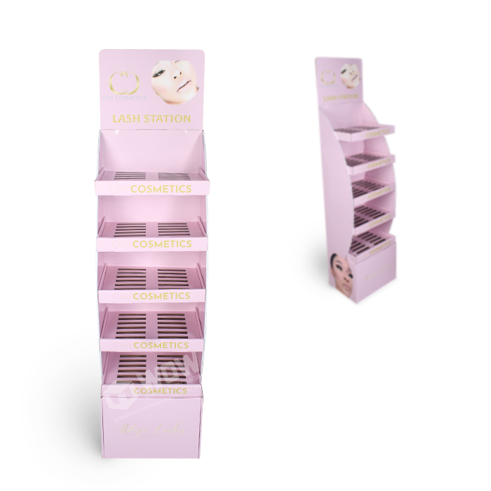 Makeup Display Stand for Retail Stores Featuring Floor Standing Racks and Cardboard POS Display Stands
