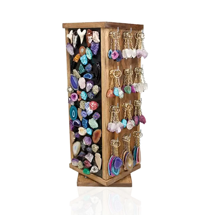 Jewelry Countertop Pegboard Spinner Rack with Wood Display