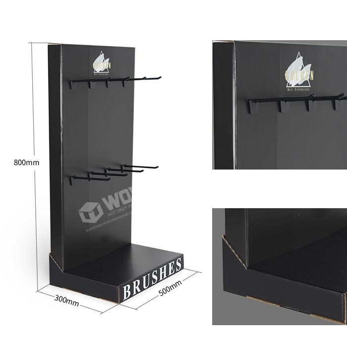 Cardboard Hair Brush Display with Counter Stand and Hooks for Point of Sale