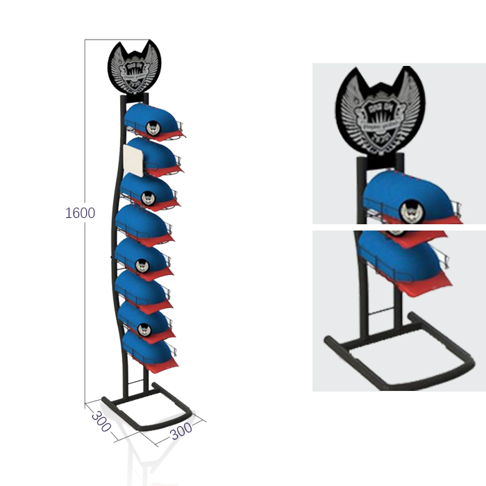 Baseball Cap Floor Standing Display Rack with Metal Racks