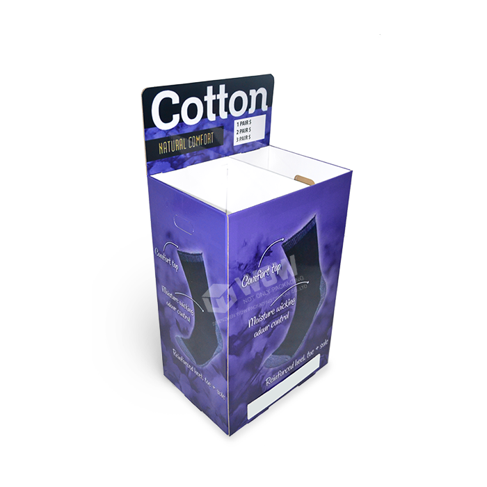Point of Purchase Products Featuring Sock Display Rack and Cardboard Display Dump Bins