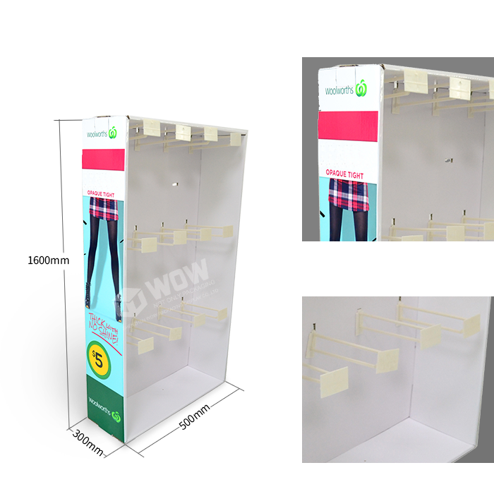 Retail Point of Purchase Sock Display Rack Featuring Cardboard Display and Power Wing Design