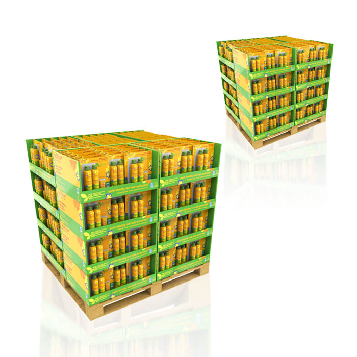 Costco Bottle Display Stand with Cardboard Case Stacker and Pallet POS