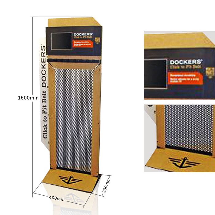 Heavy-Duty Metal Pegboard Retail Belt Floor Display Stand Rack with Hooks