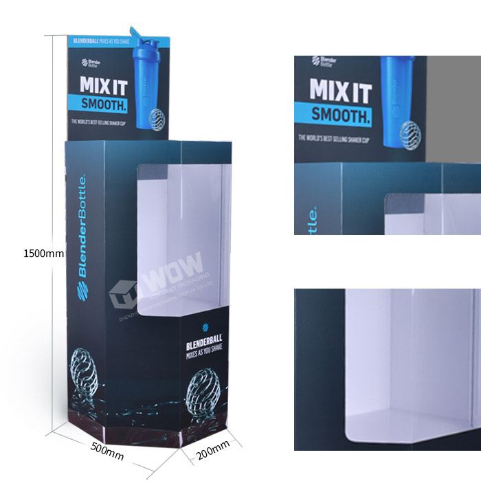 Bottle Display Stand Featuring Cardboard Display Bins and Shop POP Display
