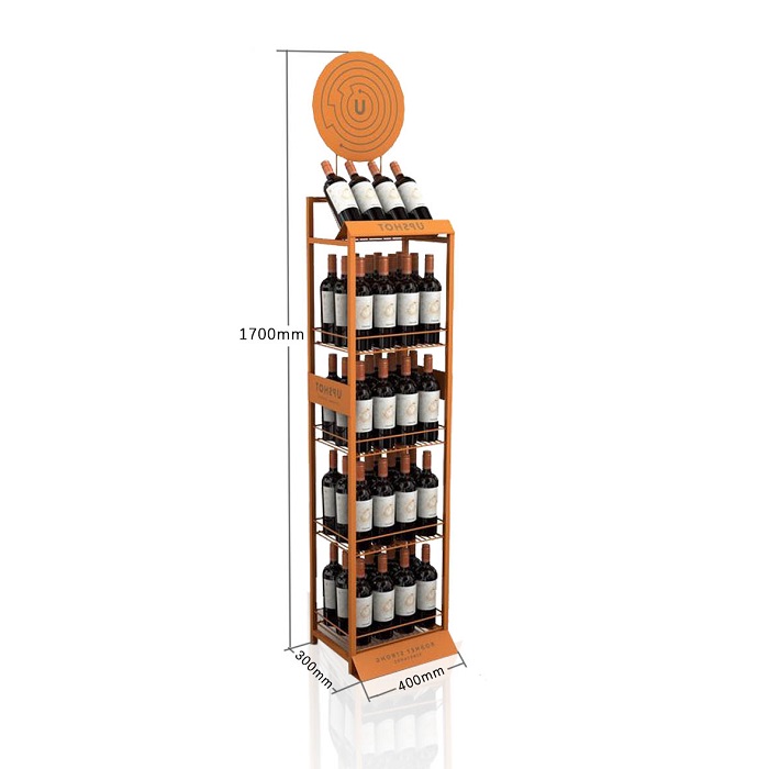 5-Tier Stainless Retail Wine Floor POP Display Shelf Rack