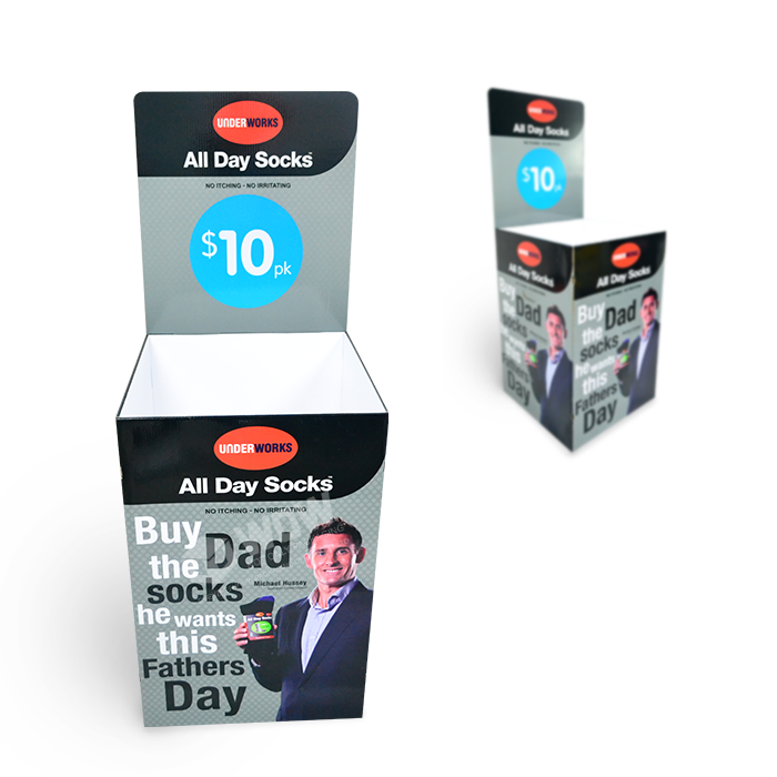 Socks Display Stand Featuring Cardboard Display Dump Bins and Point of Purchase Display Printing