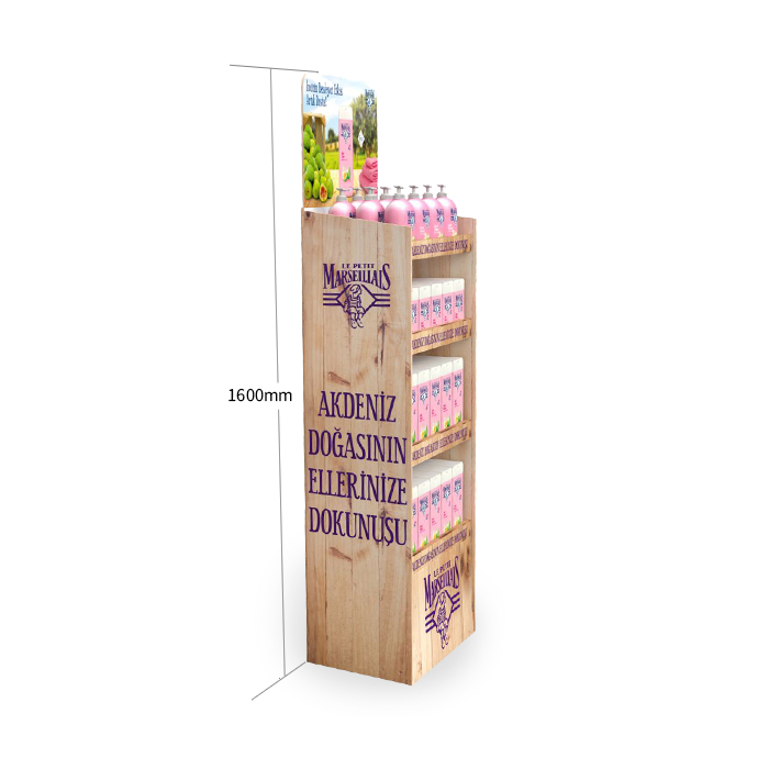Cardboard Floor Display with 4-Tier Shelf for Shampoo Bottles