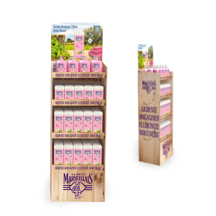 Cardboard Floor Display with 4-Tier Shelf for Shampoo Bottles
