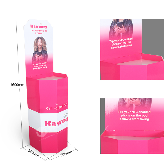 Hexagonal Mobile Accessories Display Rack with Cardboard Product Bins