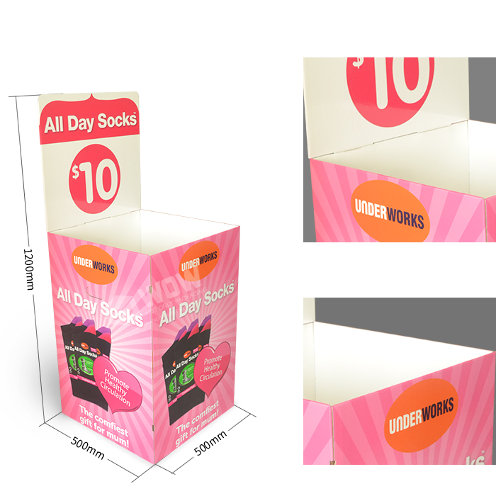 Corrugated Dump Bins for Retail Sock Display Rack and Point of Purchase
