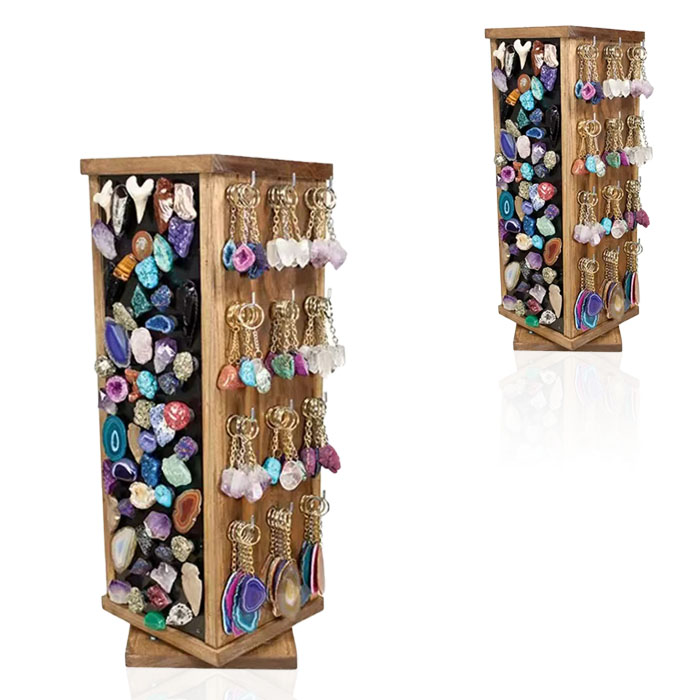 Jewelry Countertop Pegboard Spinner Rack with Wood Display