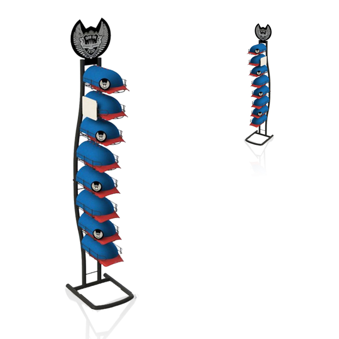 Baseball Cap Floor Standing Display Rack with Metal Racks