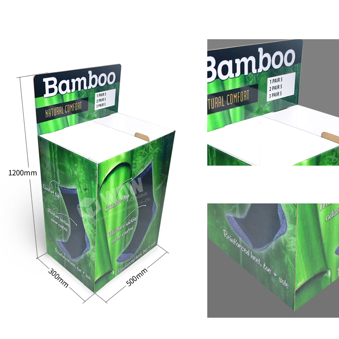 Point of Purchase Materials Featuring Retail Sock Display Rack and Corrugated Dump Bin Display