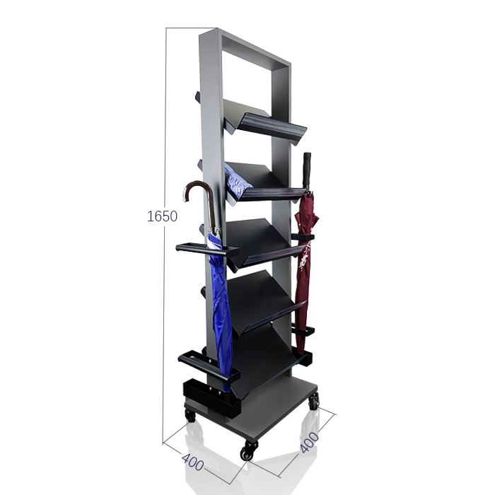 Pop Umbrella Display with Multi-Tiered Metal Racks on Wheels