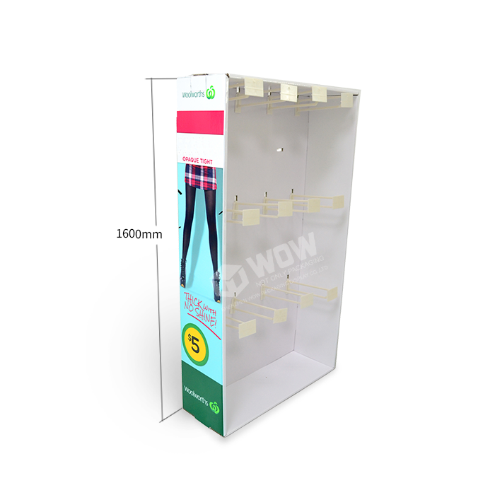 Retail Point of Purchase Sock Display Rack Featuring Cardboard Display and Power Wing Design