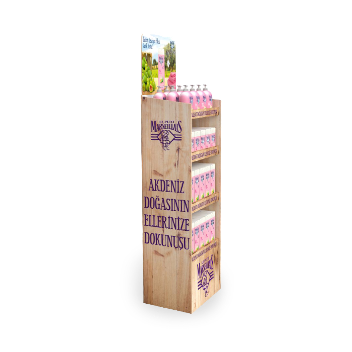 Cardboard Floor Display with 4-Tier Shelf for Shampoo Bottles
