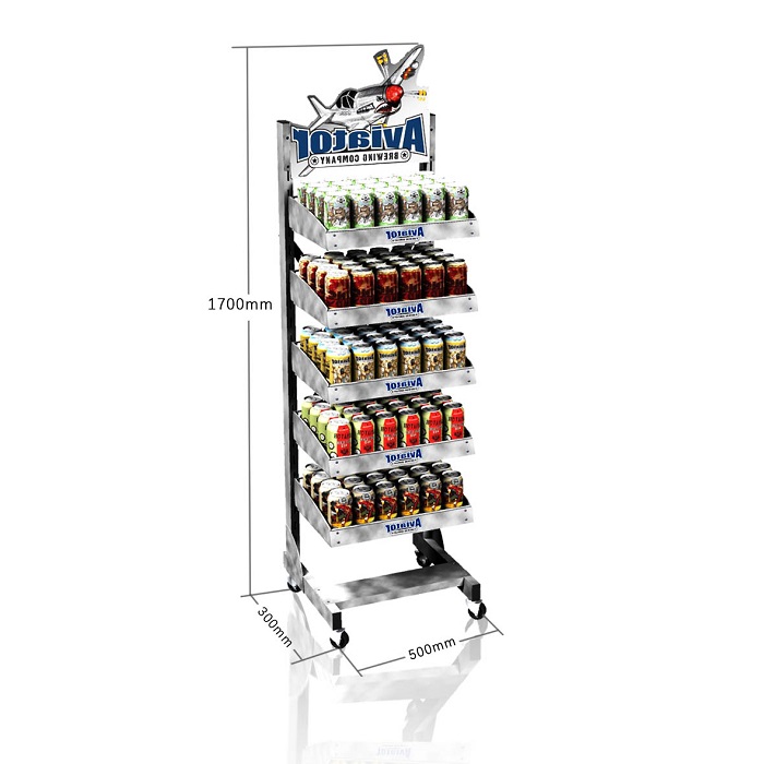 Metal Display Rack for Beer Shelves Featuring Wheels and Point of Purchase Merchandising